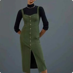 Maeve Anthropologie sleeveless midi dress button down olive green Sz 12